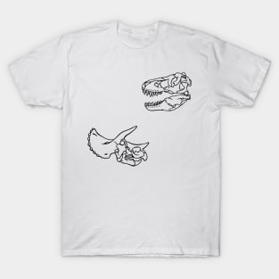 T-rex and Triceratops Skull Line Drawings T-Shirt